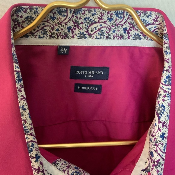 Rosso Milano Fuchsia Magenta Pink Button Down Shirt Paisley Floral Trim XL - Picture 3 of 7